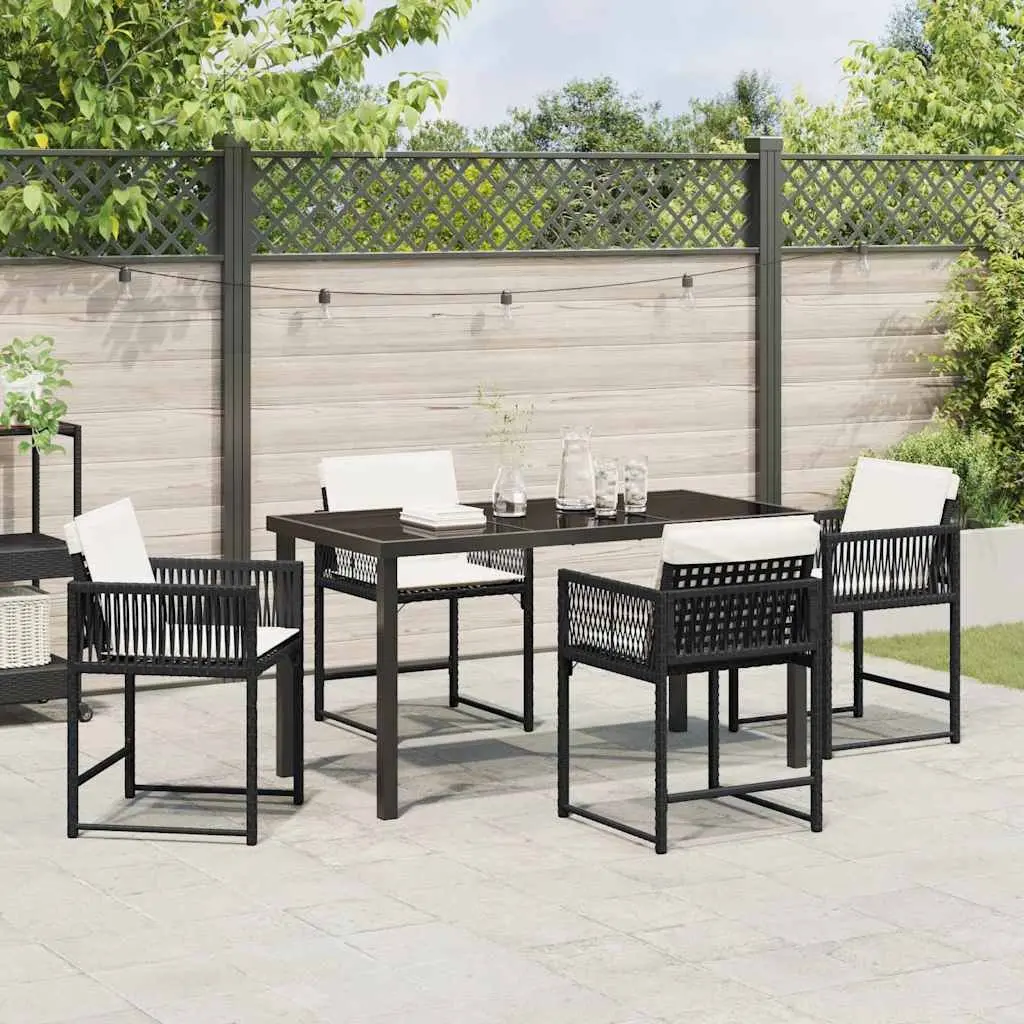 Garden Dining Set 5 Piece Outdoor Furniture Black Poly Rattan Patio Table Chairs