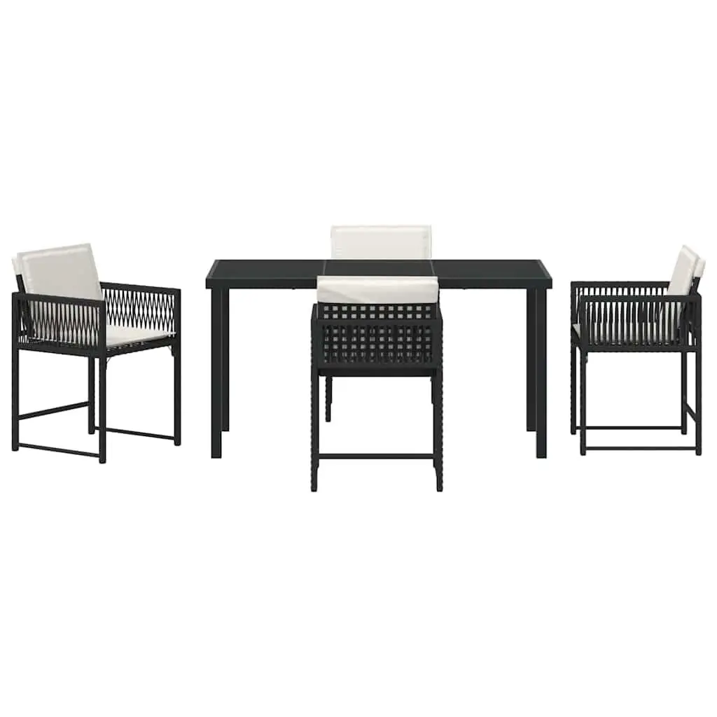 Garden Dining Set 5 Piece Outdoor Furniture Black Poly Rattan Patio Table Chairs