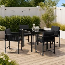 Concise Black Garden Dining Set: 5 Pieces, Durable & Elegant