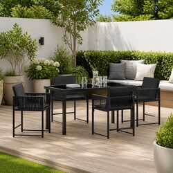 Garden Dining Set 5 Pieces Outdoor Furniture Patio Table Chairs Black