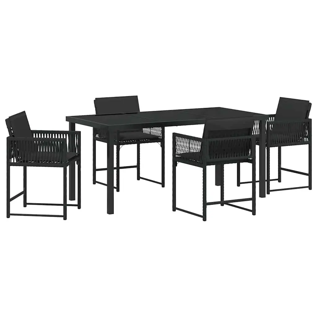 5-Piece Black Patio Dining Set with Glass Top
