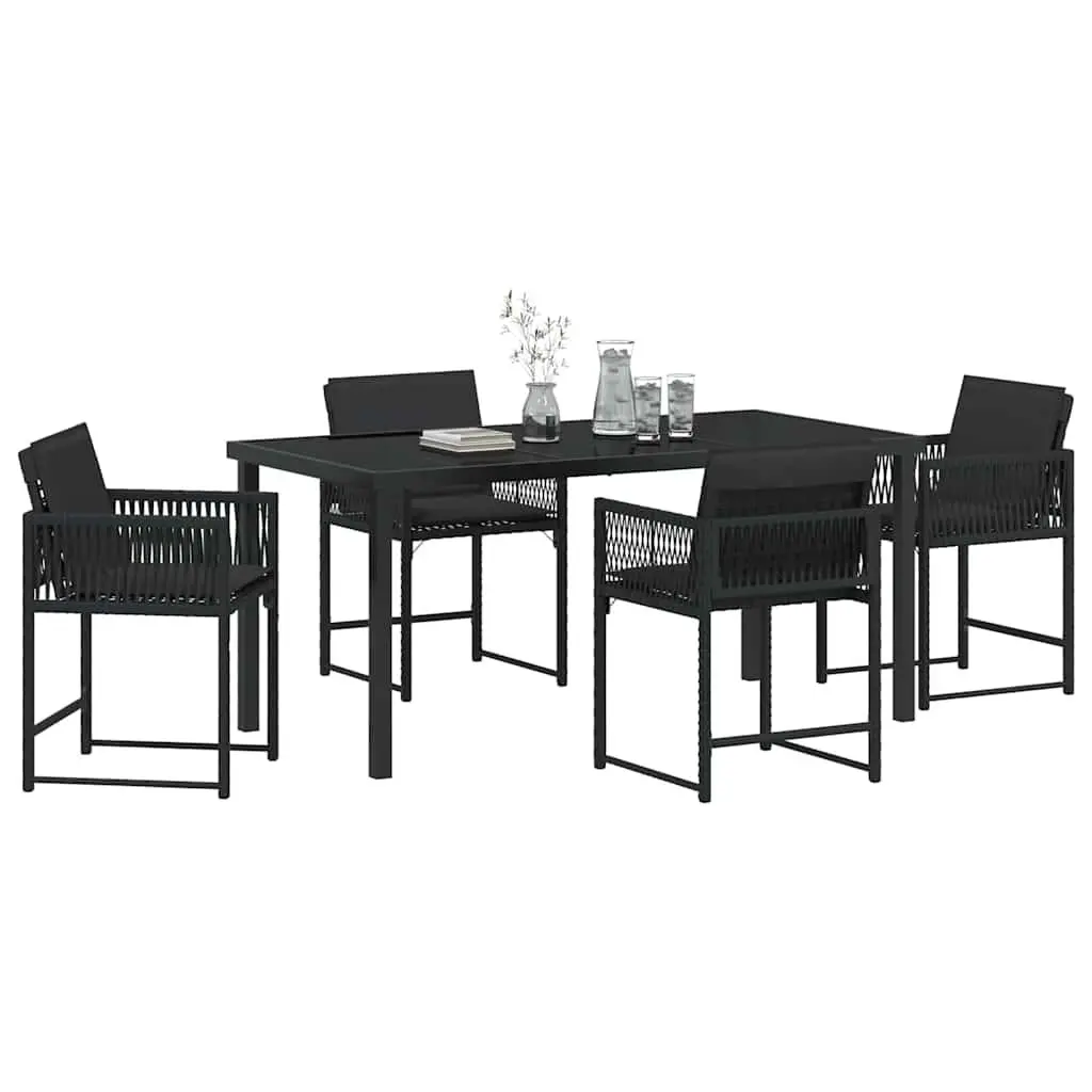 5-Piece Black Patio Dining Set with Glass Top