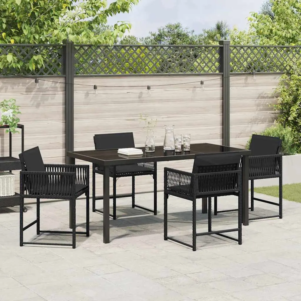 5-Piece Black Patio Dining Set with Glass Top