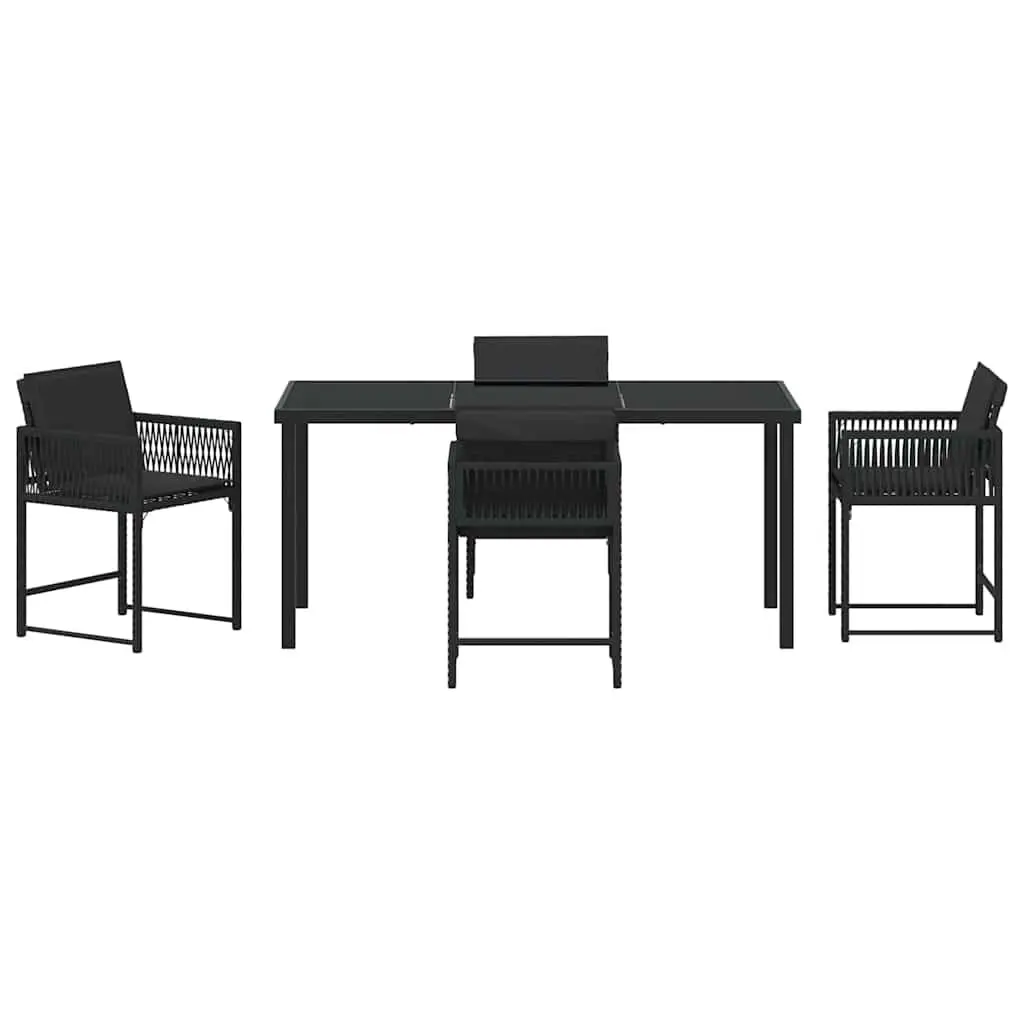 5-Piece Black Patio Dining Set with Glass Top