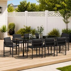Concise 9 Piece Black Garden Dining Set for Outdoors