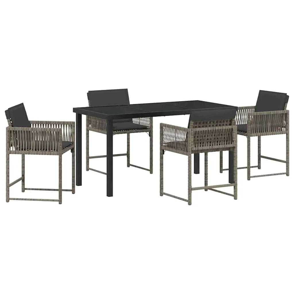 Garden Dining Set 5 Piece Grey Poly Rattan Outdoor Furniture Patio Table Chairs