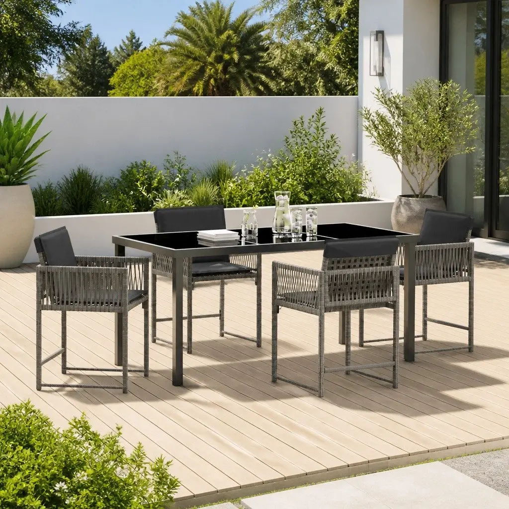 Garden Dining Set 5 Piece Outdoor Furniture Grey Poly Rattan Table Chairs Patio