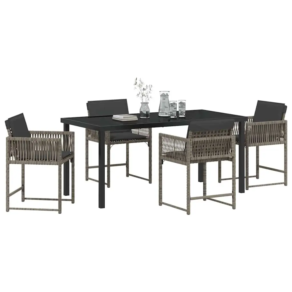 Garden Dining Set 5 Piece Outdoor Furniture Grey Poly Rattan Table Chairs Patio