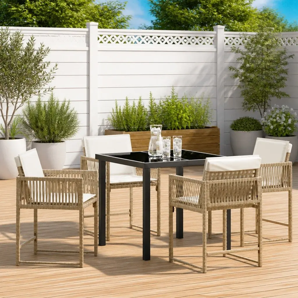 Garden Dining Set 5 Pieces Outdoor Furniture Patio Table Chairs Beige