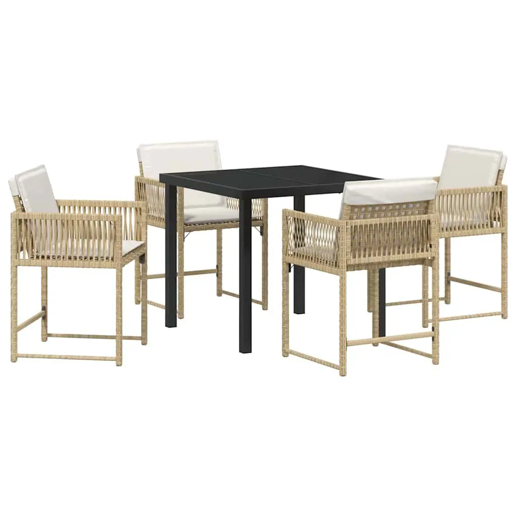 Garden Dining Set 5 Pieces Outdoor Furniture Patio Table Chairs Beige