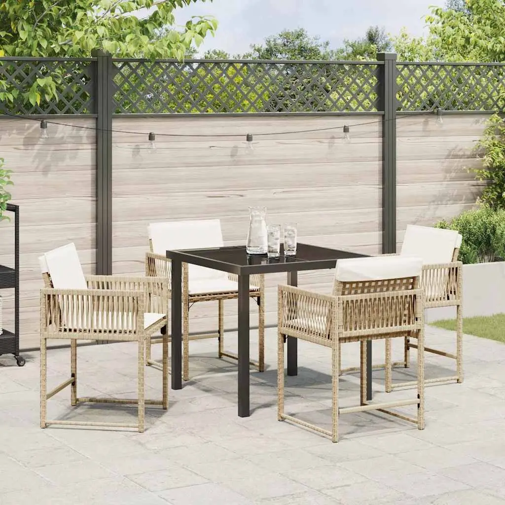Garden Dining Set 5 Pieces Outdoor Furniture Patio Table Chairs Beige
