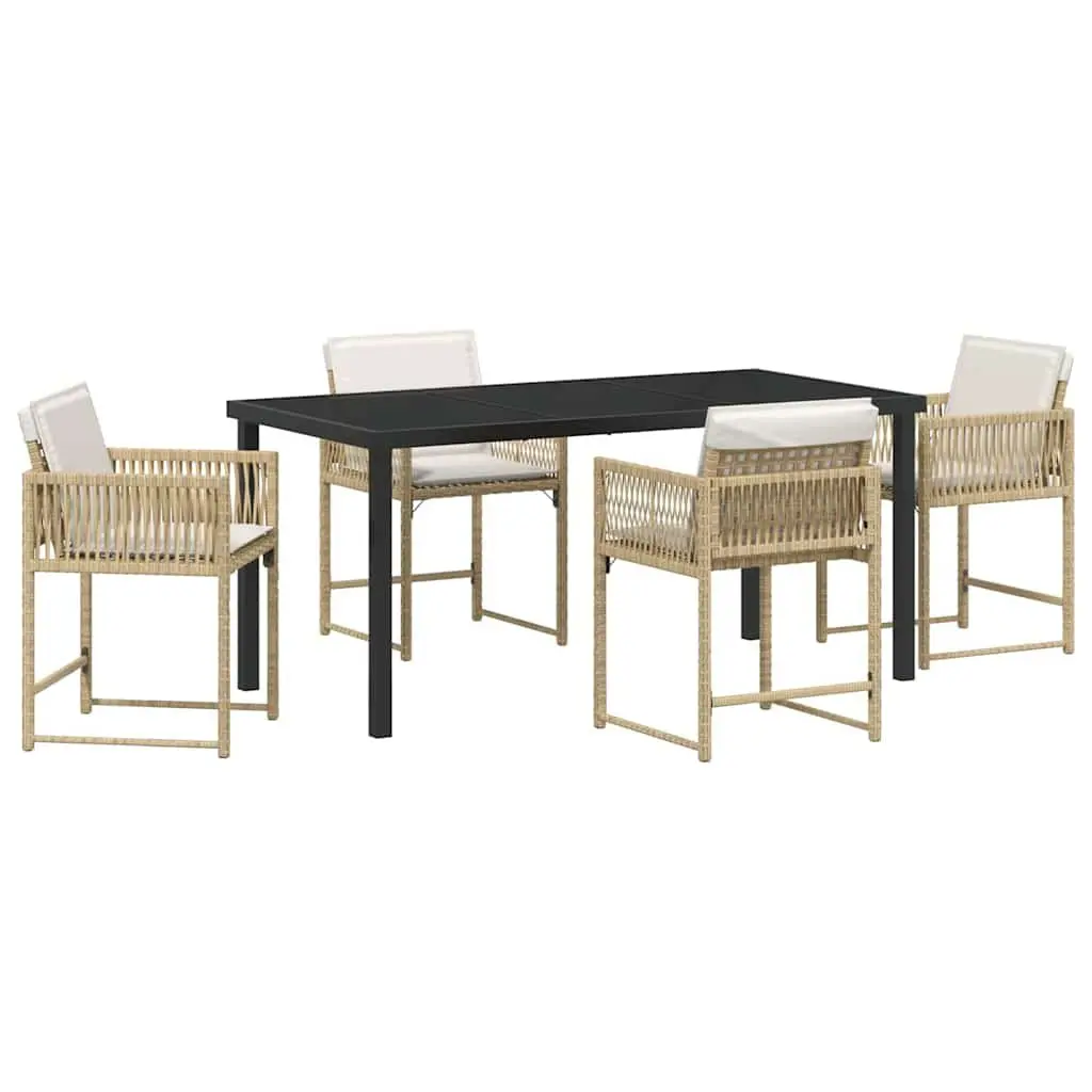 Garden Dining Set Beige 5 Piece Outdoor Patio Furniture Poly Rattan Steel Frame