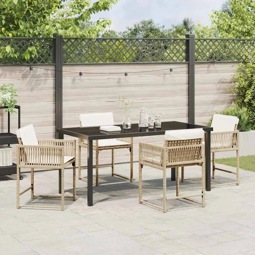 Garden Dining Set Beige 5 Piece Outdoor Patio Furniture Poly Rattan Steel Frame
