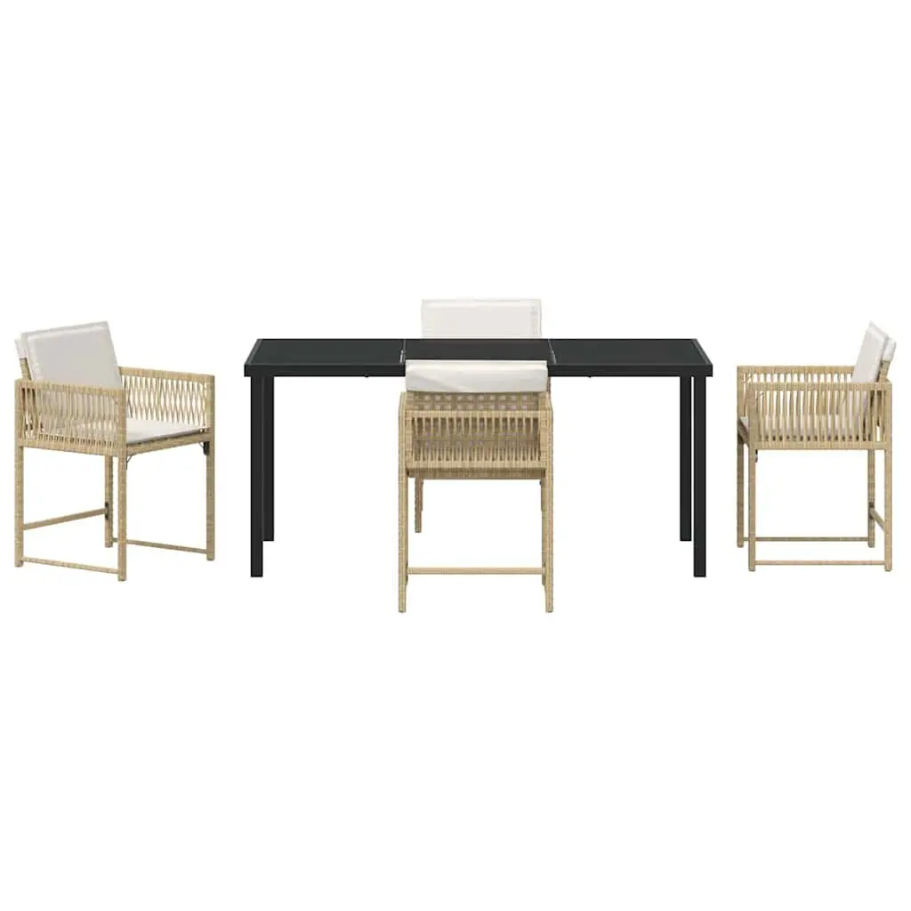 Garden Dining Set Beige 5 Piece Outdoor Patio Furniture Poly Rattan Steel Frame