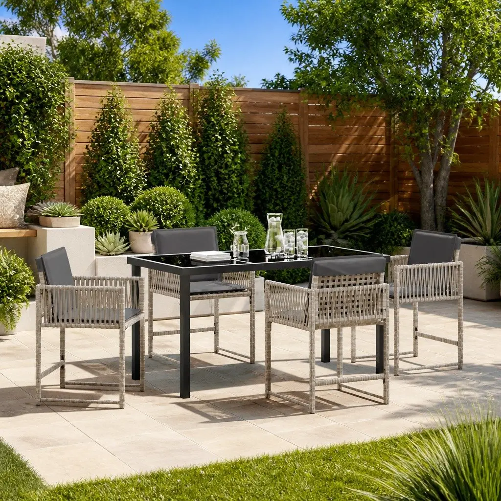 Garden Dining Set 5 Piece Outdoor Furniture Light Grey Poly Rattan Patio Table