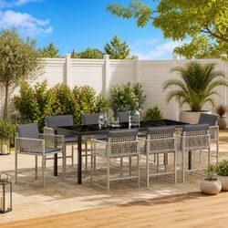 Garden Dining Set 9 Pieces Light Grey Outdoor Furniture Patio Table Chairs