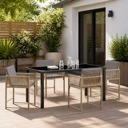 Garden Dining Set 5 Pieces Outdoor Furniture Patio Table Chairs Beige