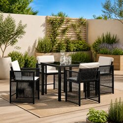 5-Piece Poly Rattan Garden Dining Set - Black
