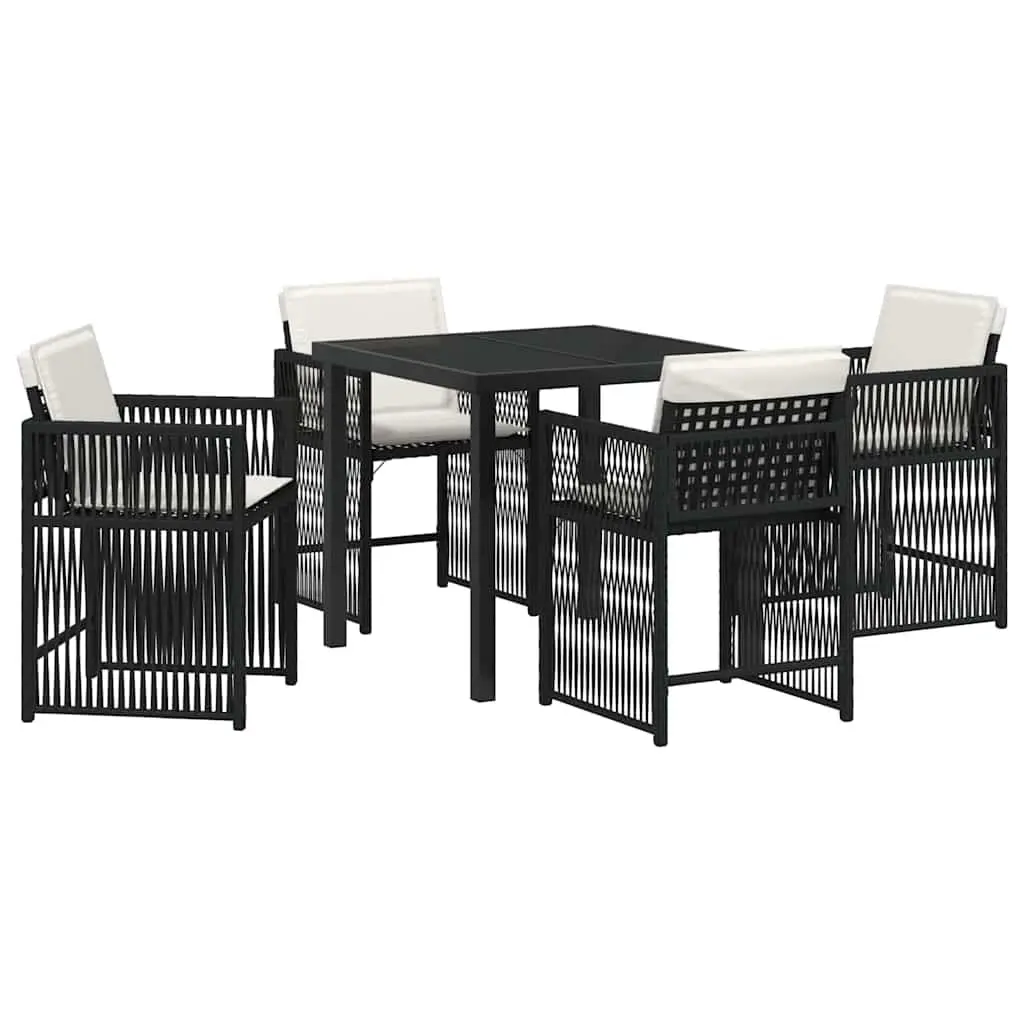 Garden Dining Set 5 Piece Black Poly Rattan Outdoor Furniture Table Chairs