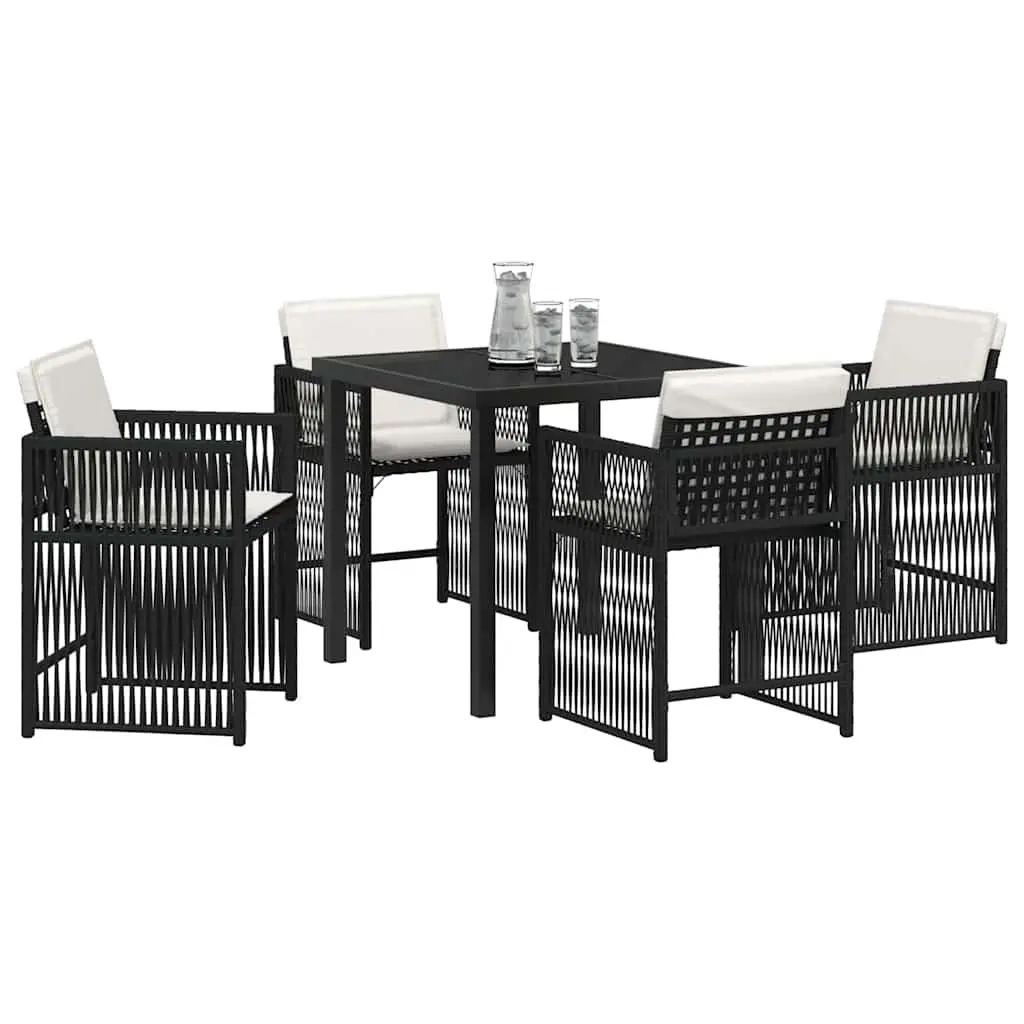Garden Dining Set 5 Piece Black Poly Rattan Outdoor Furniture Table Chairs