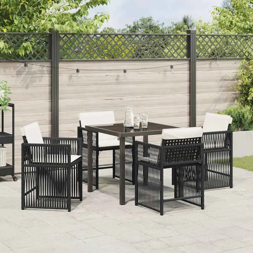 Garden Dining Set 5 Piece Black Poly Rattan Outdoor Furniture Table Chairs