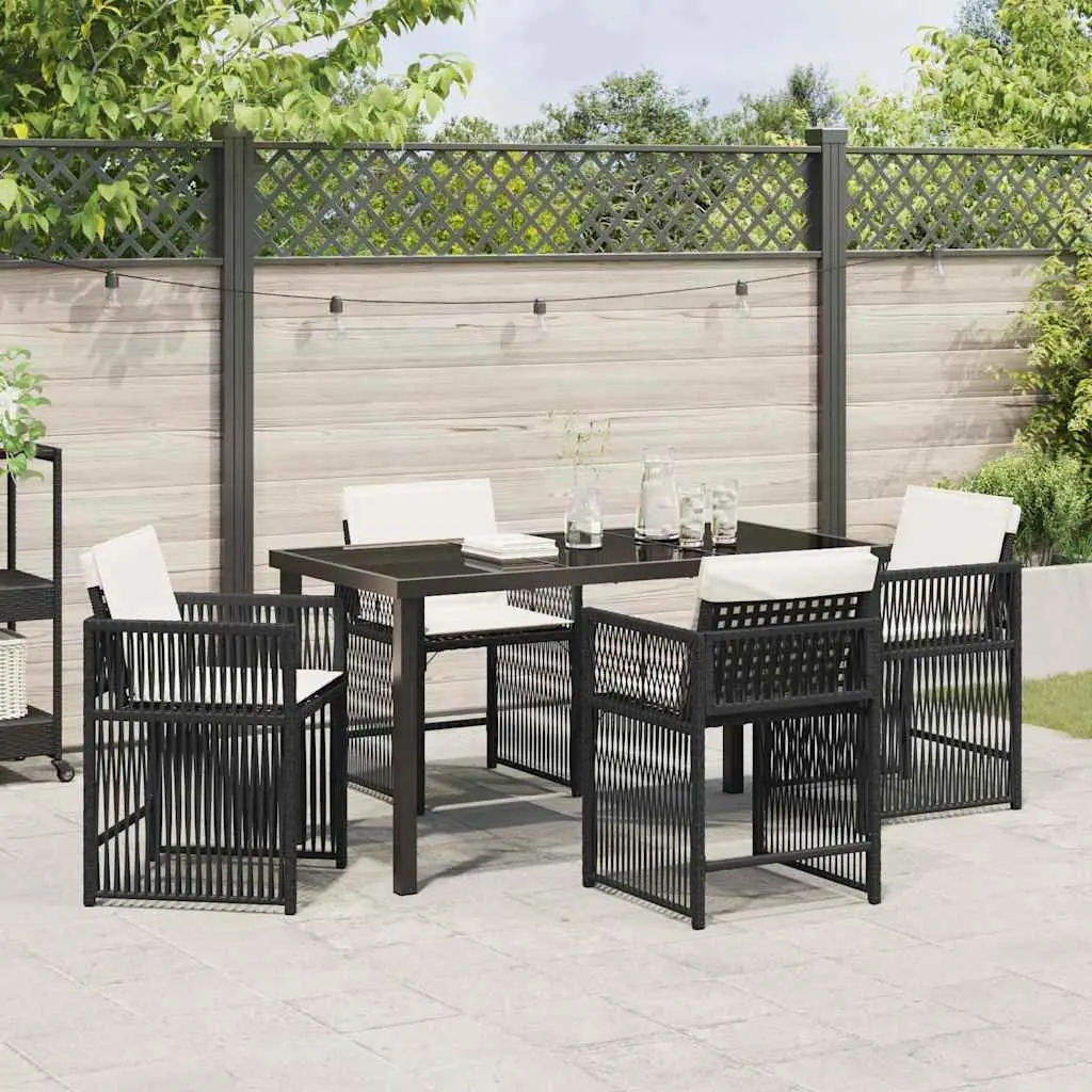 Garden Dining Set 5 Piece Black Outdoor Furniture Poly Rattan Table Chairs