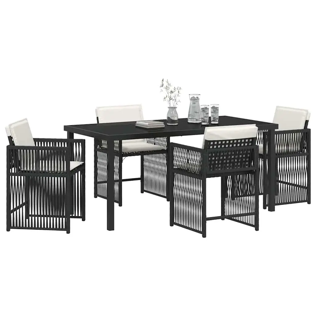 Garden Dining Set 5 Piece Outdoor Furniture Black Poly Rattan Patio Table Chairs