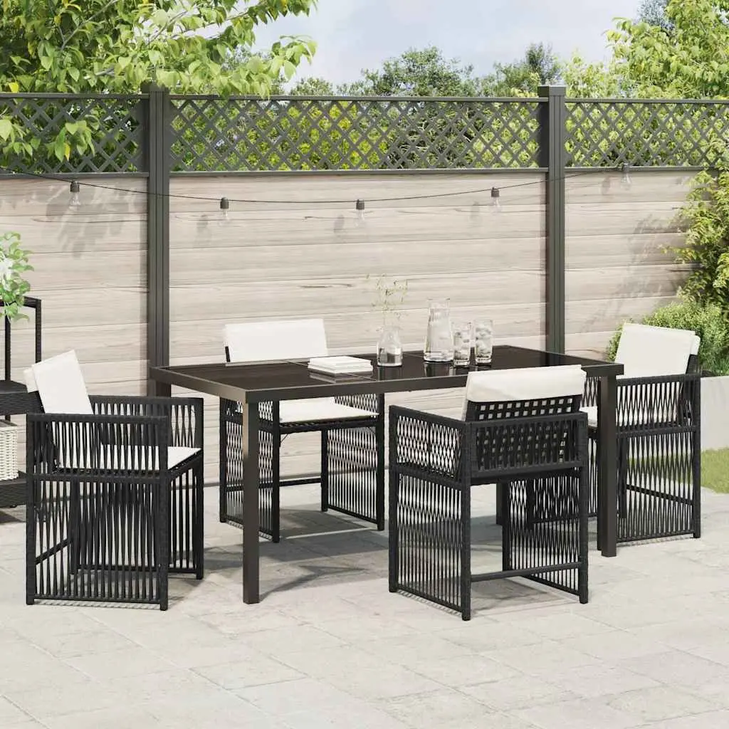 Garden Dining Set 5 Piece Outdoor Furniture Black Poly Rattan Patio Table Chairs