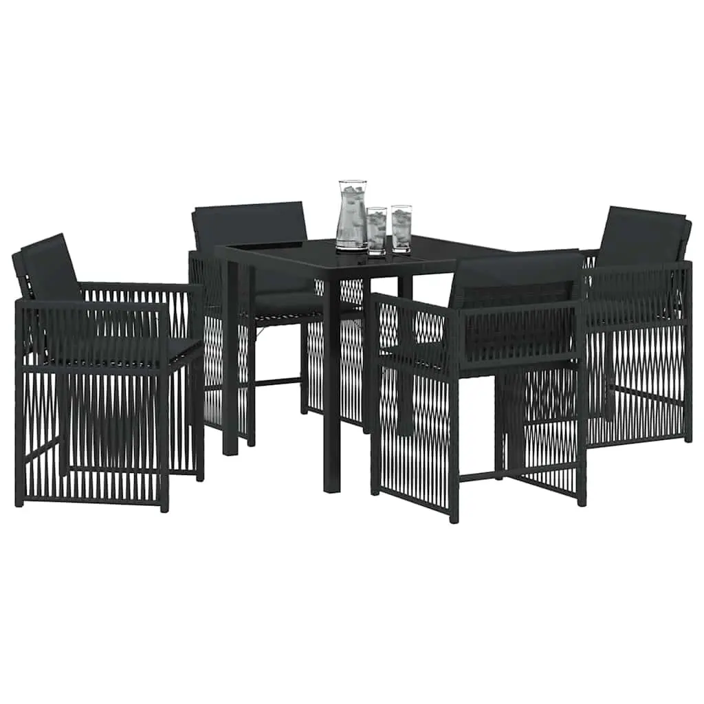 Garden Dining Set Black 5 Piece Poly Rattan Outdoor Furniture Table Chairs