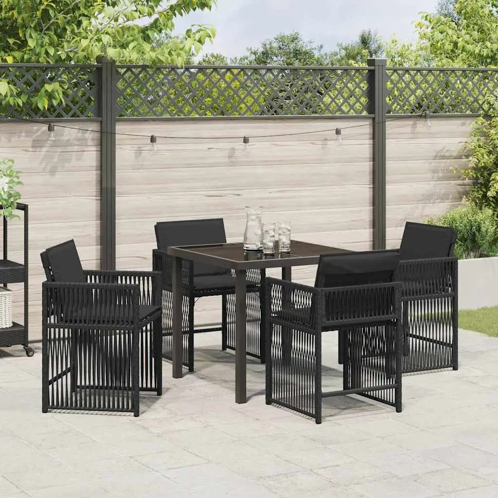 Garden Dining Set Black 5 Piece Poly Rattan Outdoor Furniture Table Chairs