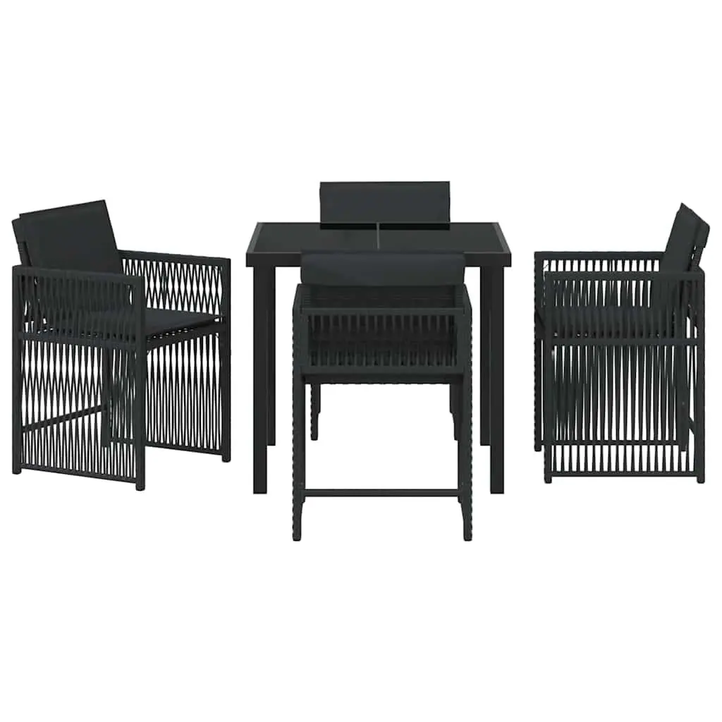 Garden Dining Set Black 5 Piece Poly Rattan Outdoor Furniture Table Chairs
