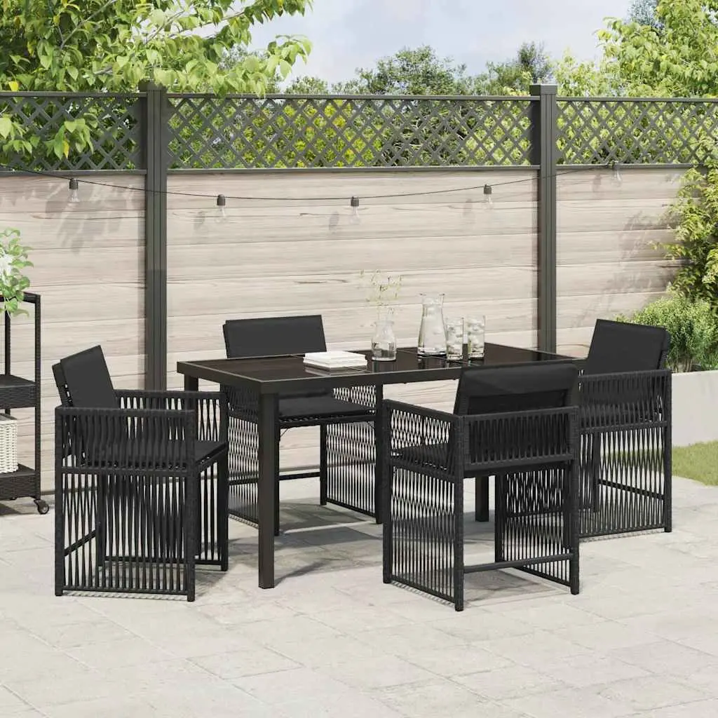 Garden Dining Set 5 Piece Black Outdoor Furniture Poly Rattan Table Chairs