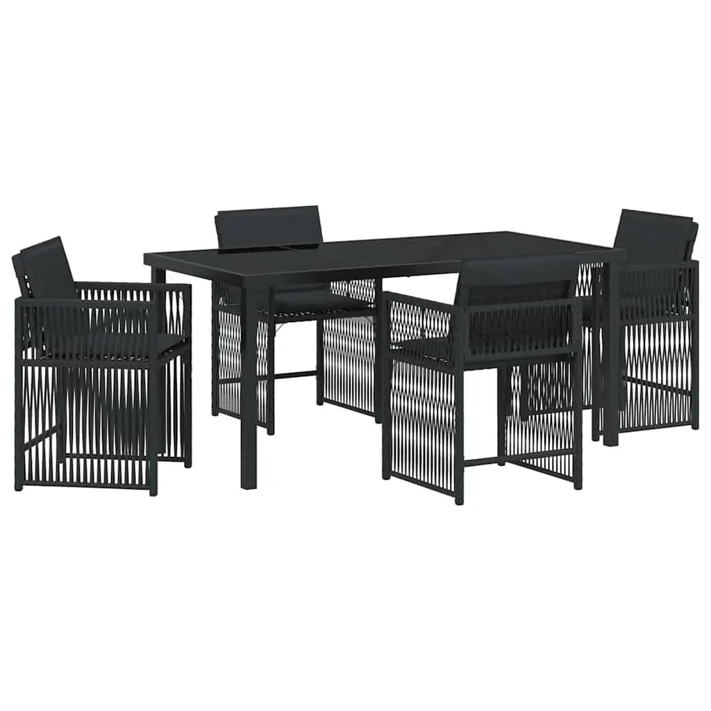 Garden Dining Set 5 Pieces Black Outdoor Furniture Poly Rattan Table Chairs