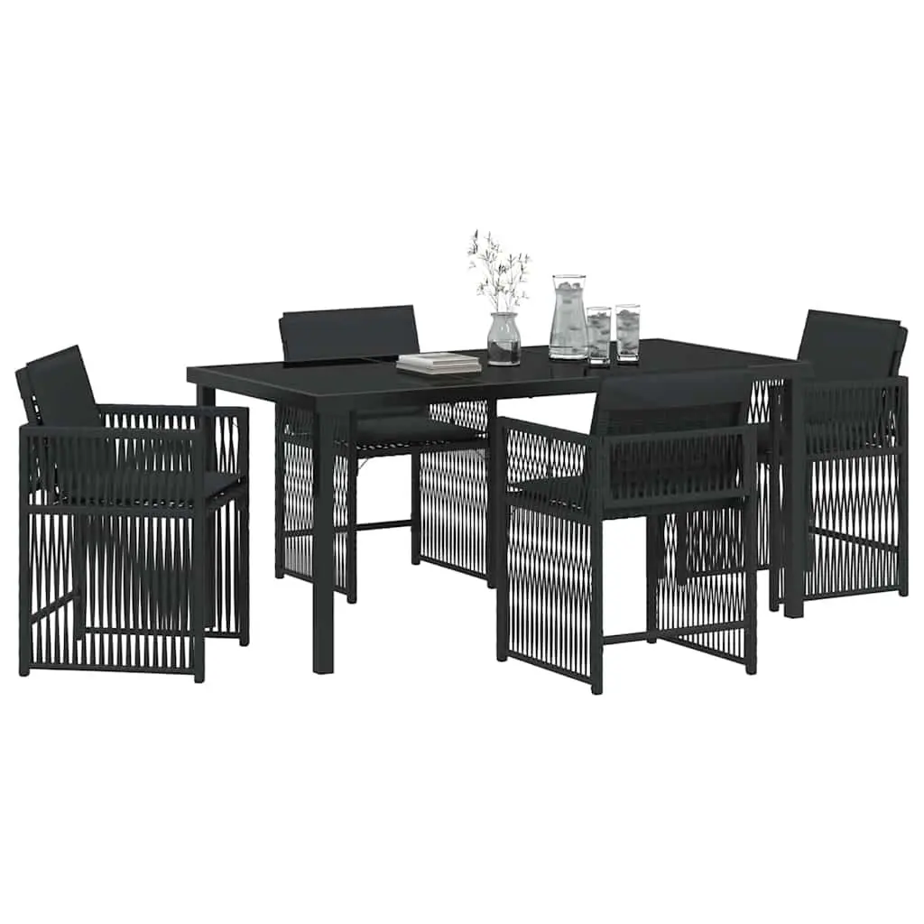 Garden Dining Set 5 Pieces Black Outdoor Furniture Poly Rattan Table Chairs