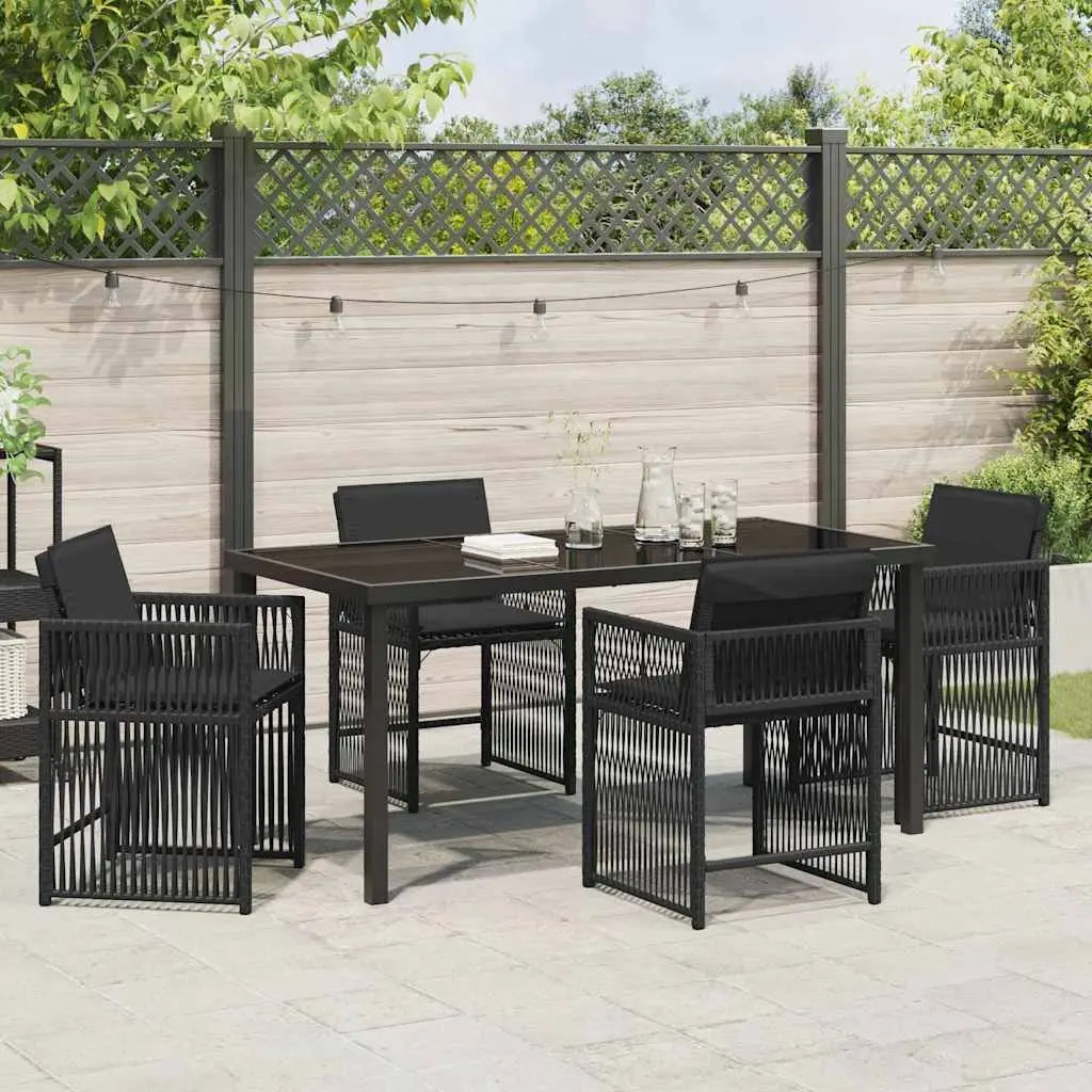 Garden Dining Set 5 Pieces Black Outdoor Furniture Poly Rattan Table Chairs