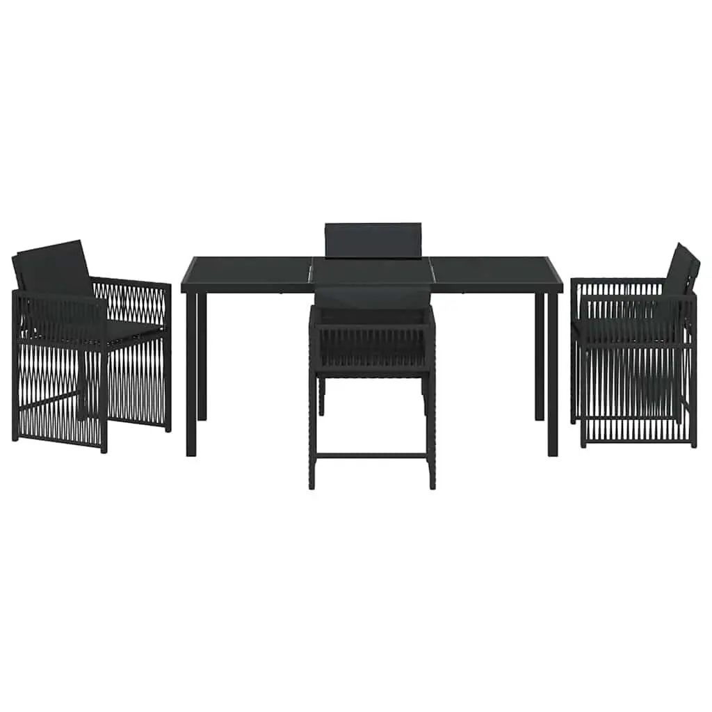 Garden Dining Set 5 Pieces Black Outdoor Furniture Poly Rattan Table Chairs