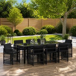 Compact 9-Piece Dining Set: Outdoor Convenience