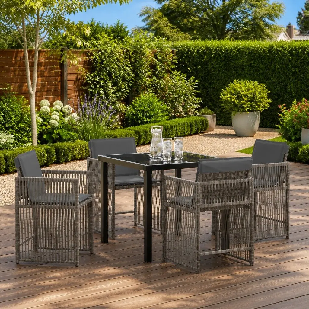 5-Piece Grey Poly Rattan Outdoor Dining Set