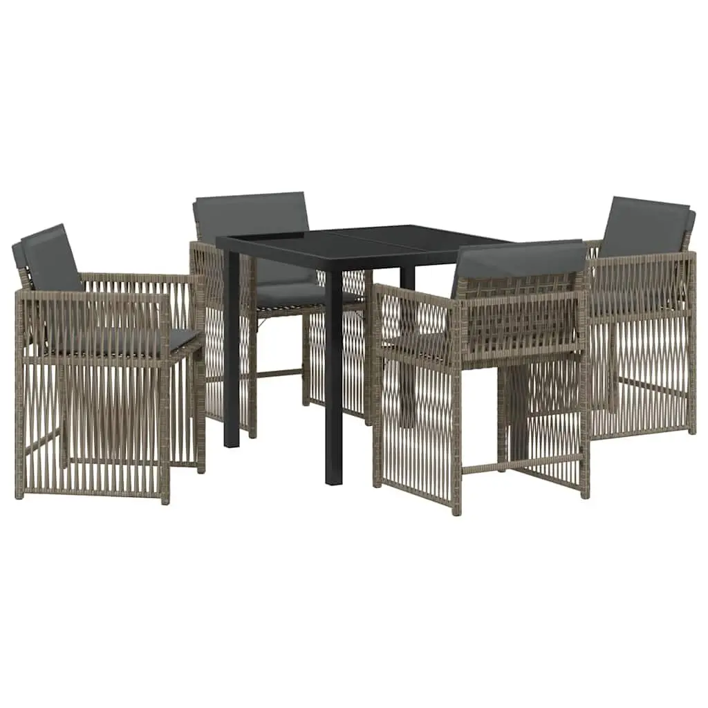 5-Piece Grey Poly Rattan Outdoor Dining Set