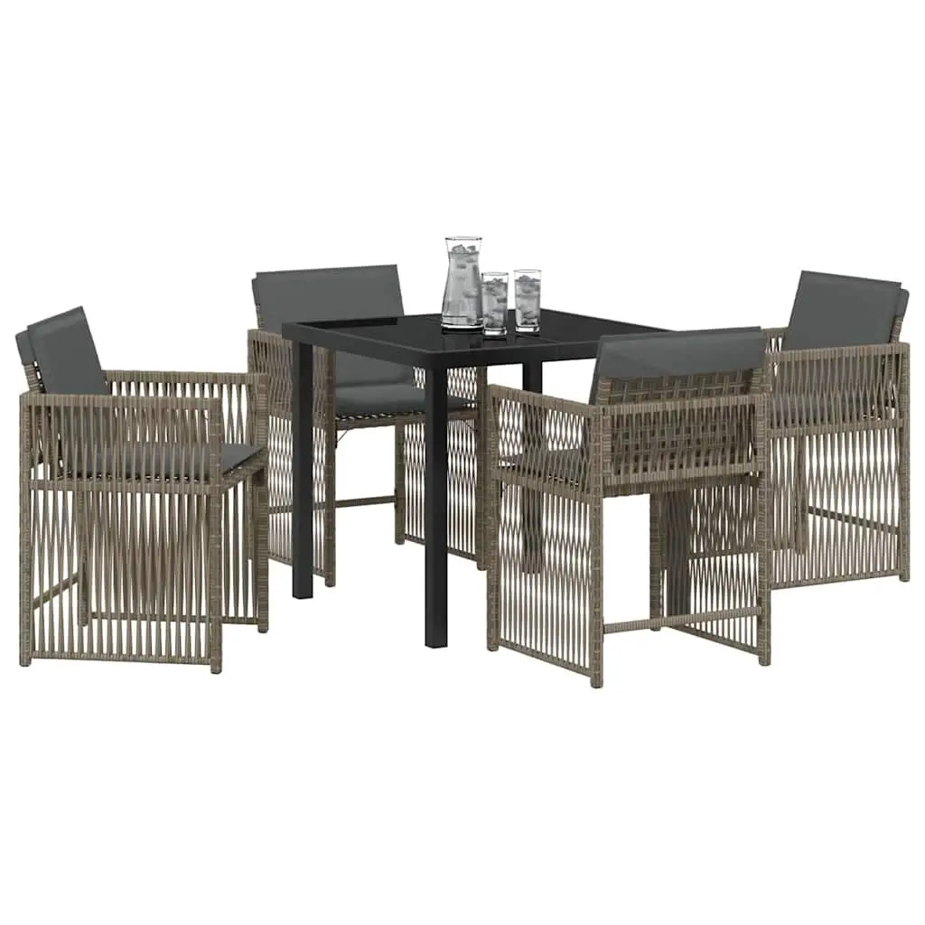 5-Piece Grey Poly Rattan Outdoor Dining Set