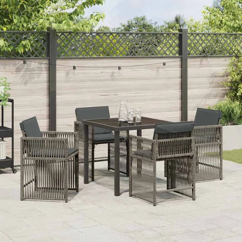 5-Piece Grey Poly Rattan Outdoor Dining Set