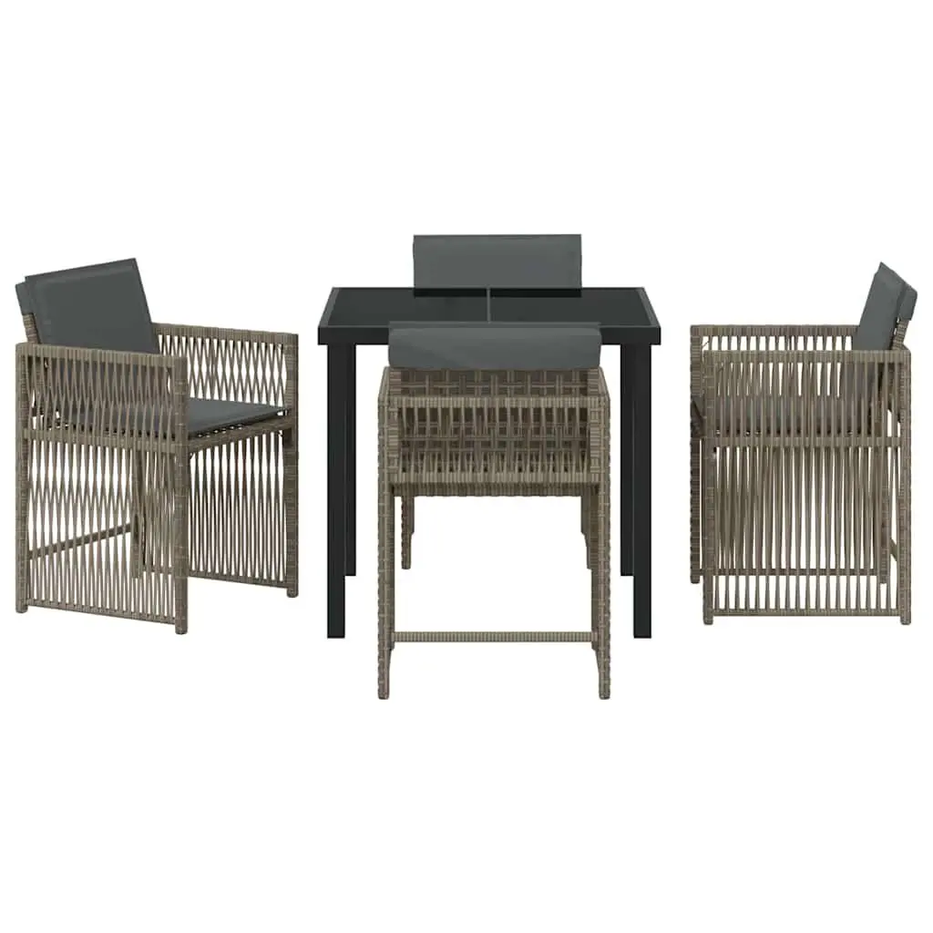 5-Piece Grey Poly Rattan Outdoor Dining Set