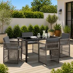 5-Piece Outdoor Dining Set with Grey Poly Rattan