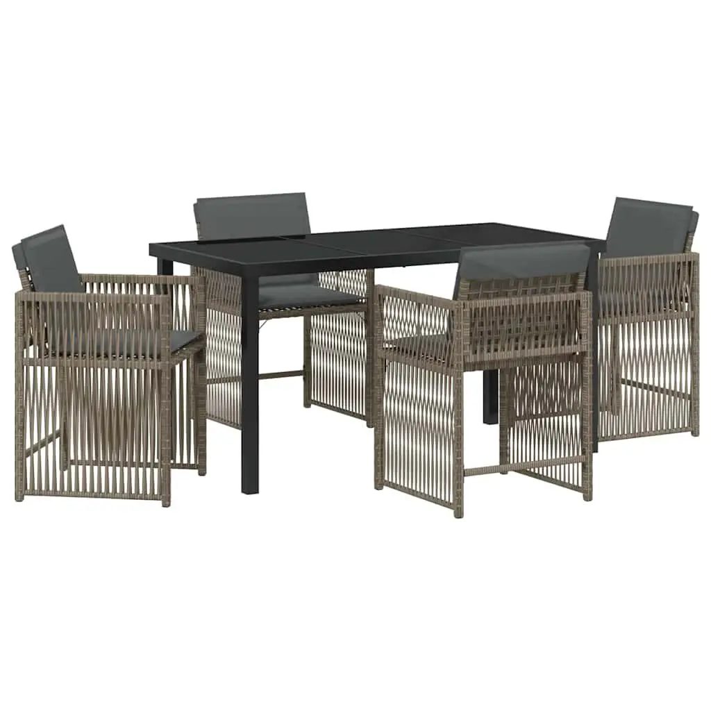 5-Piece Outdoor Dining Set with Grey Poly Rattan