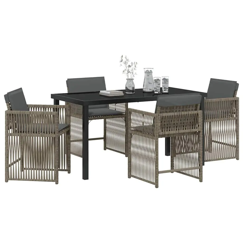 5-Piece Outdoor Dining Set with Grey Poly Rattan