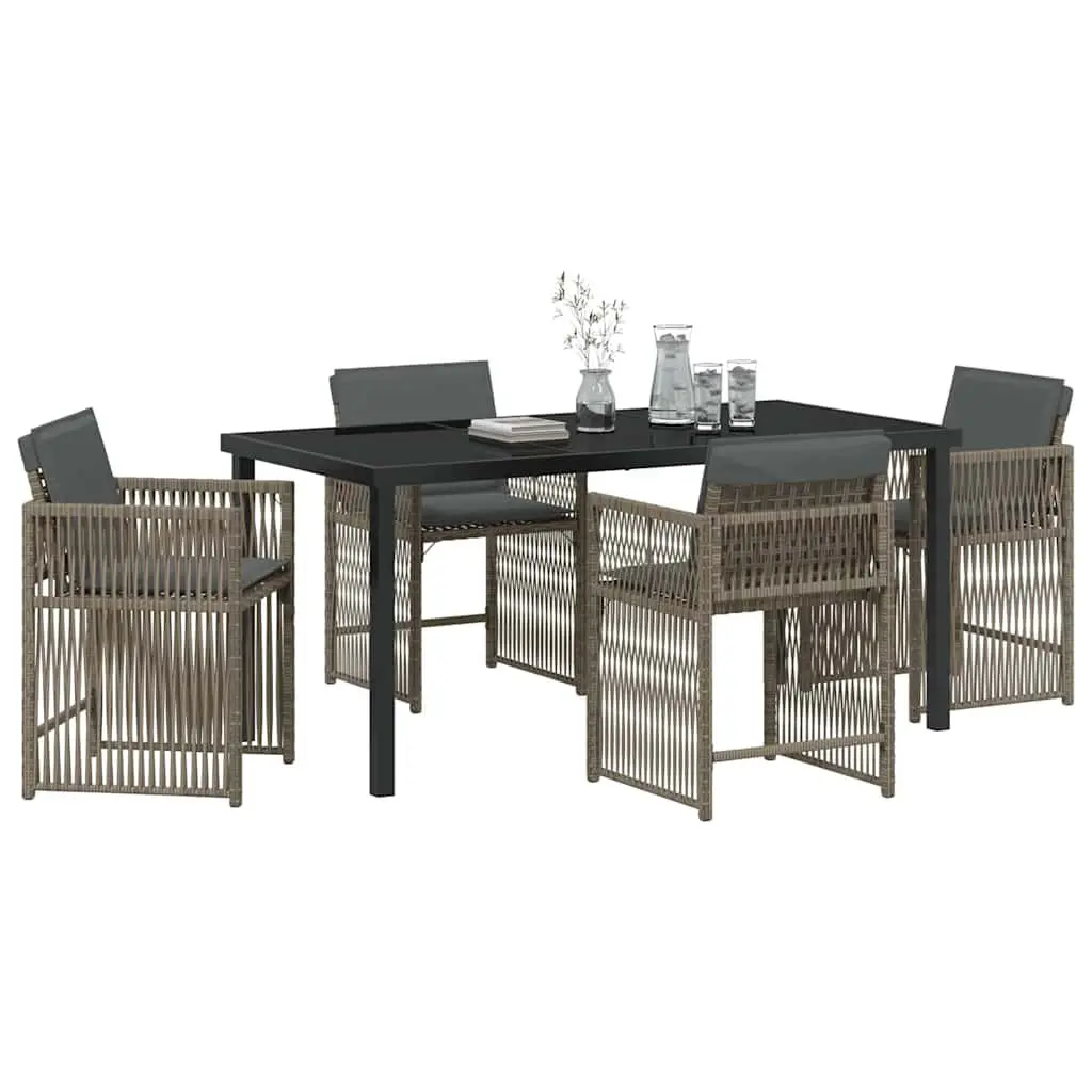 Outdoor Dining Set Grey 5 Piece Garden Furniture Poly Rattan Table Chairs