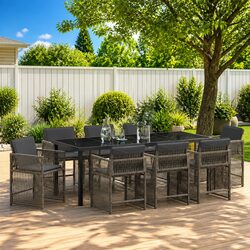 Concise 9-Piece Grey Garden Dining Set for Outdoor Use