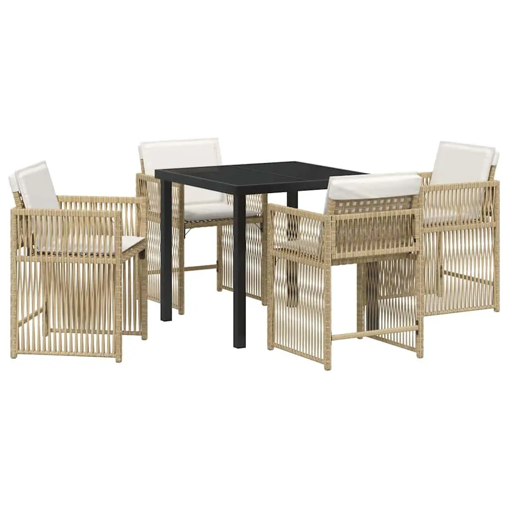 Garden Dining Set Beige 5 Pieces Outdoor Furniture Poly Rattan Table Chairs