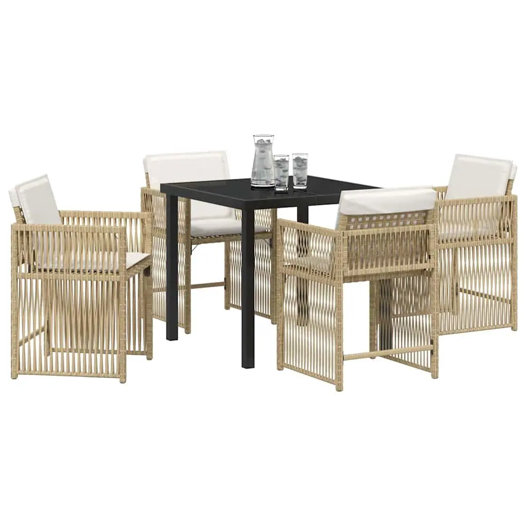 Garden Dining Set Beige 5 Pieces Outdoor Furniture Poly Rattan Table Chairs