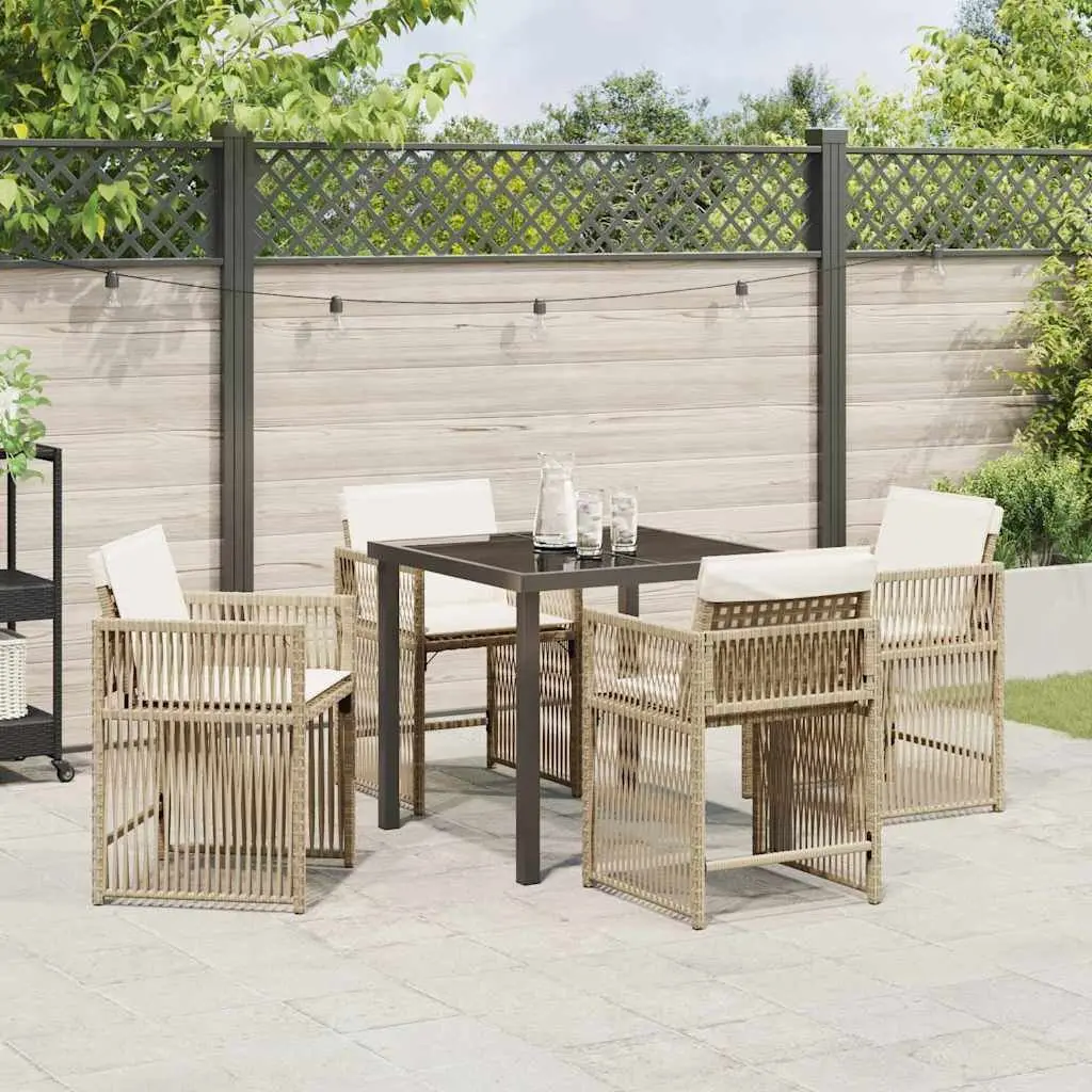 Garden Dining Set Beige 5 Pieces Outdoor Furniture Poly Rattan Table Chairs